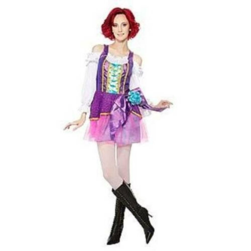 Gypsy Sassy Wench Queen Halloween Costume Small Purple White Dress Party Womens